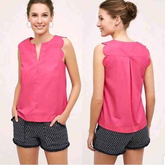 Anthropologie Tops - Anthropologie Maeve Pink Scalloped Tank Sz 6